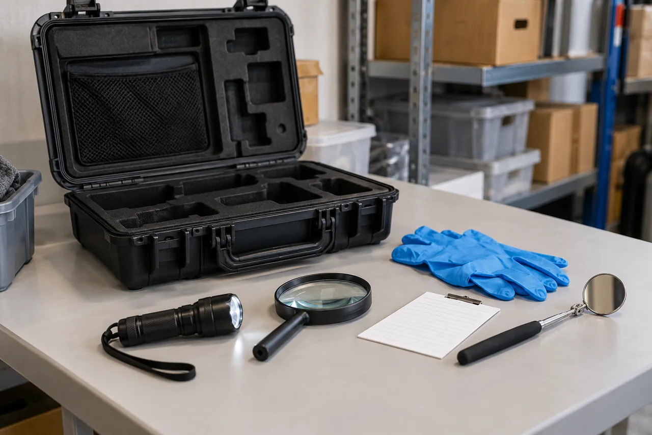 Unbranded inspection tools and monitoring materials in a storage room